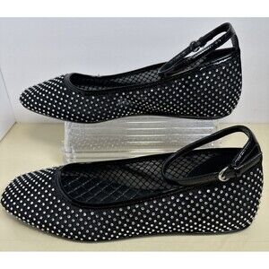 Mix No. 6 Belleena Flat Black Rhinestone Ballerina Shoes Ankle Strap Size 11